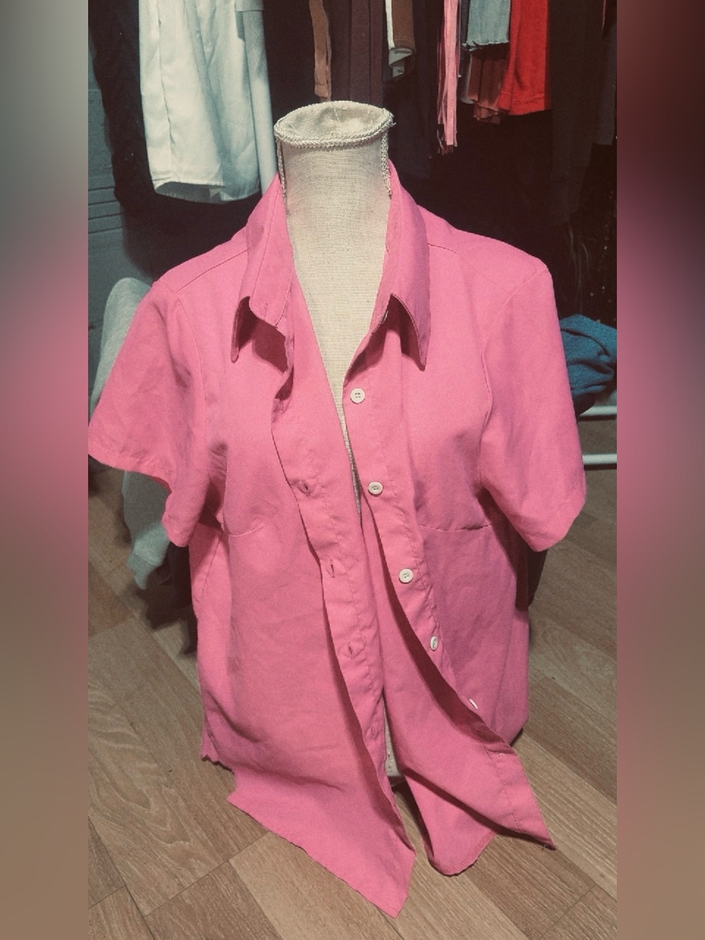Women's Button-Down Short Sleeve Shirt - Pink